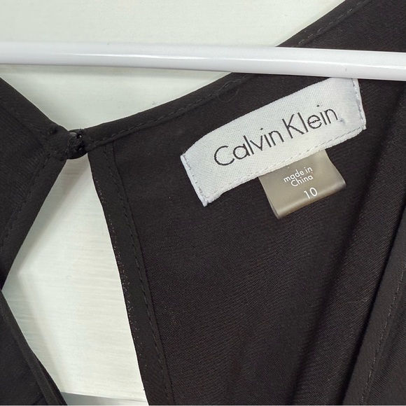 Calvin Klein Black Sequin Cocktail Dress Sleeveless Chiffon Overlay Size 10 - Picture 6 of 10